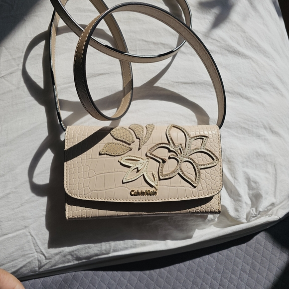 Calvin Klein Handbags - Calvin Klein Beige Floral Appliqué Crossbody Bag